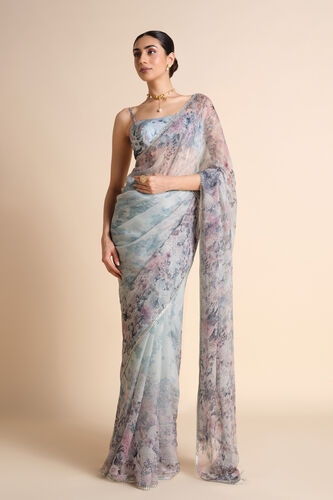 Flores Chiffon Saree - Powder Blue, Powder Blue, image 1